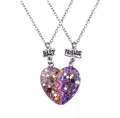 Akyol - Best Friends - 2 Leuke Vriendschapskettingen -ketting voor twee- vriendinnen ketting – paars en roze Hartjes - Best Friends – bff – twee delige ketting – hartje – samenvoegen – paars – roze – vriendschap – Friends – sterre