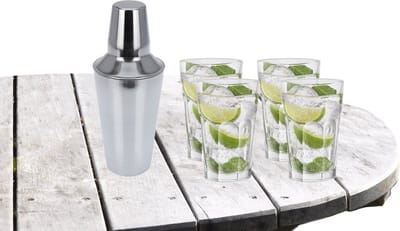Cocktailshaker 500 ML met 4x Cocktailglazen Mojito transparant 410 ML
