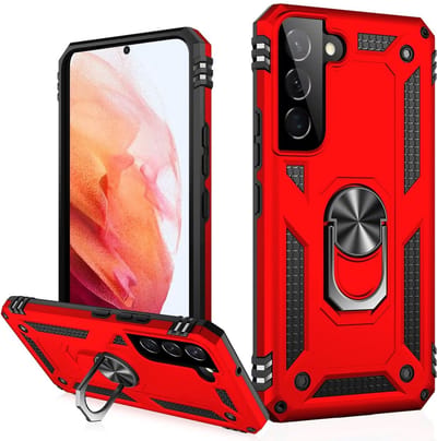 Hoesje Geschikt Voor Samsung Galaxy S22 Hoesje Anti-Shock Hybrid Armor Rood - Hoesje Geschikt Voor Samsung Galaxy S22 hoesje met Kickstand Ring Houder - Kunststof - Back Cover