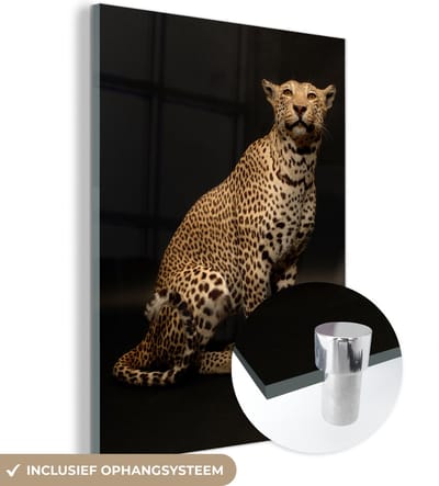 MuchoWow® Glasschilderij 120x160 cm - Schilderij acrylglas - Luipaard - Dieren - Vlek - Foto op glas - Schilderijen
