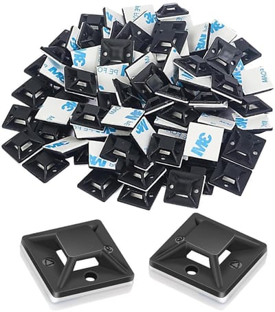 100 Stuks Zelfklevende Kabelbinder Houder voor Kabels en Organisatie, 20x20mm Zwart voor Thuis en Kantoor