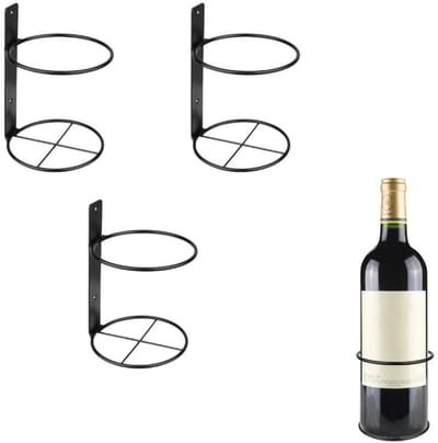 3-delige wandgemonteerde wijnrek - Metalen wijnflesdisplay - Voor opslag en themadecoratie - Woondecoratie 13,5 x 9,5 cm (zwart)
