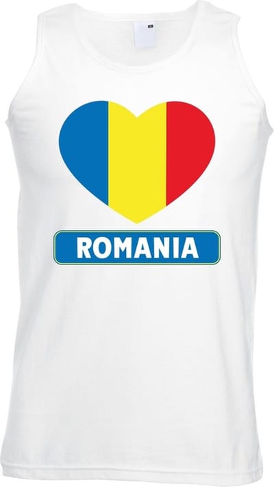 Roemenie singlet shirt/ tanktop met Roemeense vlag in hart wit heren S