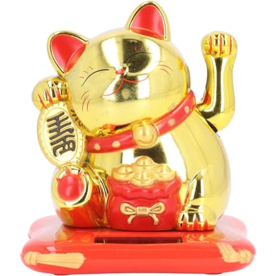 Chat porte-bonheur agitant la patte à énergie solaire Chat porte-bonheur agitant la patte Chat porte-bonheur en plastique réaliste Ornement de chat accueillant la richesse beige