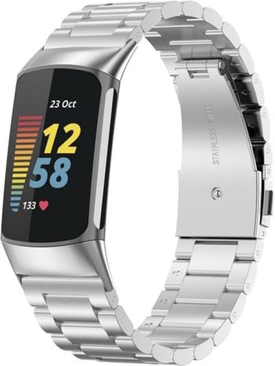 By Qubix - Compatible Fitbit bandje - Metalen bandje - Zilver - Geschikt voor Fitbit Charge 5 - Fitbit Charge 6 - Horlogeband - smartwatchbandje