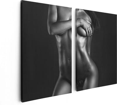 Artaza Canvas Schilderij Tweeluik Naakte Vrouwen Lichaam - Erotiek - Zwart Wit - 80x60 - Foto Op Canvas - Canvas Print