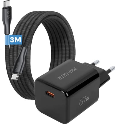 67W Oplader + USB C Kabel 3 Meter Lang - Snellader - Super Fast Charge & Quick Charging - GaN - Power Delivery