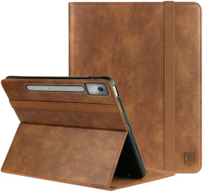 Rosso Element Hoes Geschikt voor Lenovo Idea Tab Pro 12.7 | Book Case | Volledige bescherming | Elastische band | Sleep/Wake functie | Met Penhouder | Verstelbare standaard | Bruin