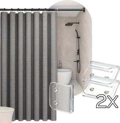 Nordic Douchegordijn 180x200 cm | Grijs | Structuurstof met Linnenlook | Anti-Plak | Minimalistisch Luxe Stof Douche Gordijn | Waterafstotend Badkamergordijn