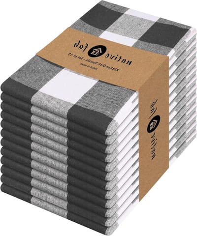 Keukenhanddoeken Set - Vaatdoeken Theedoeken - Keuken Reinigen - Super Absorberend - 12 Stuks 40x66cm - Grijs Geruit
