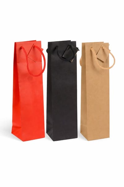 25 x Papieren Wijntas 10+9x38cm voor 1 Fles met touw /Flestas papier bruin rood zwart/ Cadeauverpakking /draagtas voor Fles/wijn / Fleszak · Fles zak / Kerst / Verjaardag