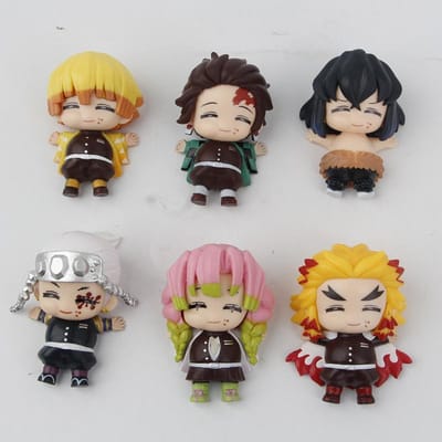 6 stuks/set Demon Slayer eten Volledig Schattig Figuur Model Speelgoed 6,5 cm no box black