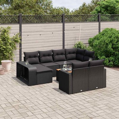 vidaXL - 11-delige - Loungeset - met - kussens - poly - rattan - zwart