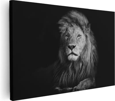 Artaza Canvas Schilderij Leeuw - Leeuwenkop - Zwart Wit - 30x20 - Klein - Foto Op Canvas - Canvas Print