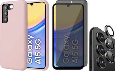 Hoesje geschikt voor Samsung Galaxy A15 - Privacy Screenprotector Volledig Dekkend Glas & Camera Protector - Mat Back Case Roze