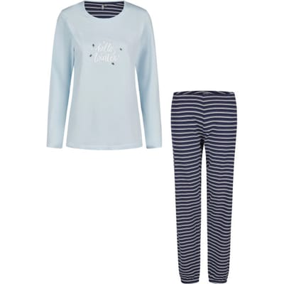 By Louise Dames Pyjama Set Lang Katoen Lichtblauw - Maat L
