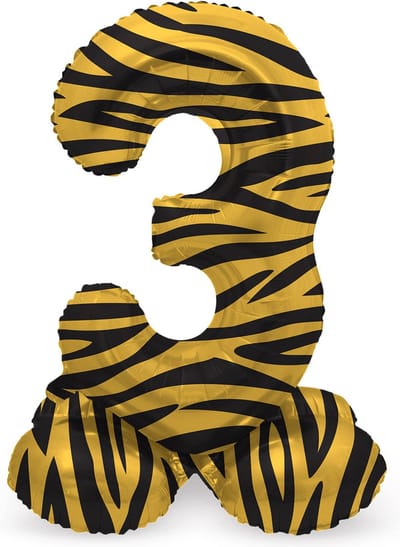 Folat - Staande folieballon Cijfer 3 Tiger Chic - 72 cm