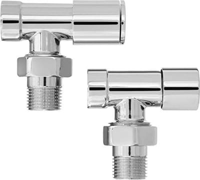 Radiator Kleppen Set - Verwarming Ventielen - Centrale Verwarming - Hoekige Chrome Uitvoering - 1/2" BSP 15mm - Chroom
