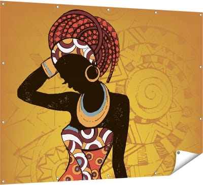 Gards Tuinposter Getekende Afrikaanse Vrouw - Abstract - 160x120 cm - Tuindoek - Tuindecoratie - Wanddecoratie buiten - Tuinschilderij