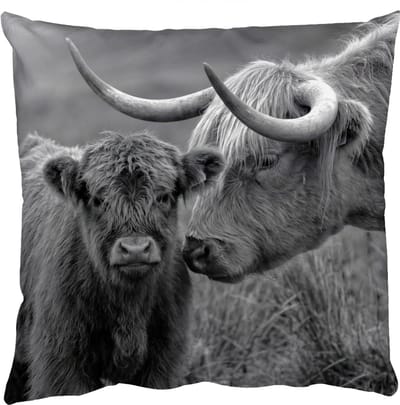 Sierkussens - Kussentjes Woonkamer - 50x50 cm - Schotse hooglander - Kalf - Zwart - Wit