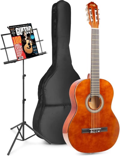 Akoestische gitaar voor beginners - MAX SoloArt klassieke gitaar / Spaanse gitaar 4/4 - Met o.a. 39'' gitaar, muziekstandaard, gitaartas, gitaar stemapparaat en extra accessoires - Bruin (hout)