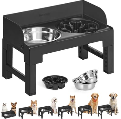 Stervia Voerbak Hond - Verstelbare Voerbak - Voerbak Met Standaard - Anti Schrok Voerbak Hond - Kantelbaar - Zwart - 42,5 x 24 x 28,5 tot 36,5 cm