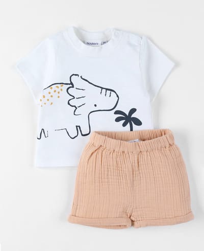 Noukie's - Setje - Jongens - T shirt + short - Dino - 12 maand 80