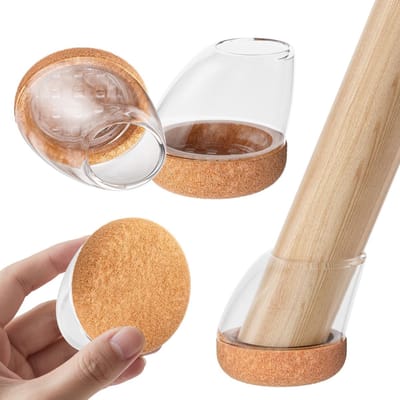 Famanu – 24 stuks stoelpootdoppen - siliconen beschermkappen voor stoelpoten - transparant rond met bruine vilt voor schuine stoelpoten van 15°-25° - stoelen voor slijtvaste stoelpootbeschermers (S Fit
