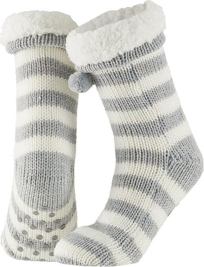 Apollo Dames huissokken/slofsokken - grijs/wit - gestreept - maat 36-41 - Anti-slip
