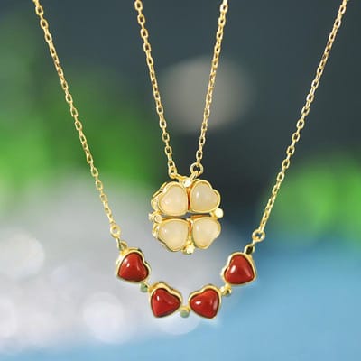 Klavertje vier Tian Jade ketting S925 sterling zilver vrouwelijk magnetische zuigkracht een multi-wear sleutelbeen ketting sieraden met origineel ontwerp beige