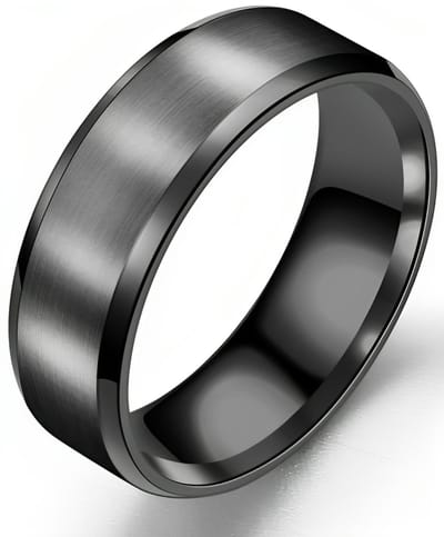 Heren Ring Zwart met Strak Gepolijste Rand - Staal - Ringen Mannen Dames - Papa Cadeau Voor Mannen - Vaderdag