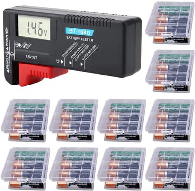 Thijox - Digitale Batterijtester Met LCD-Display - Universele Tester Voor AAA, C, D, 9V, 1,5V Batterijen - Spanningsmeter + 10 Opbergdozen Voor AA en