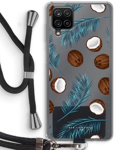 Case Company® - Hoesje met koord geschikt voor Samsung Galaxy A12 hoesje met Koord - Kokosnoot - Telefoonhoesje met Zwart Koord - Bescherming aan alle Kanten en Over de Schermrand