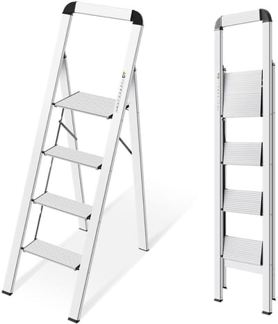 MKSS® Huishoudtrap 4 Treden - Keukentrap - Inklapbaar - Antislip - Extra Stevig - Zilver