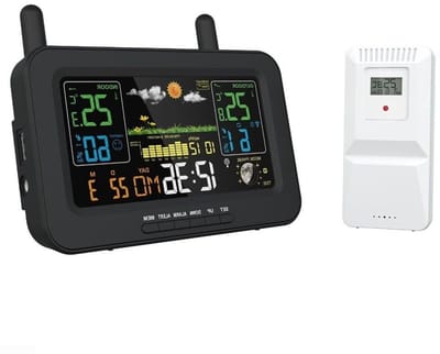 Weerstation met sensor - Weervoorspeller digitaal - Buitenactiviteiten plannen - 6-in-1 dataoverzicht - 75 inch kleurenscherm - Zwart