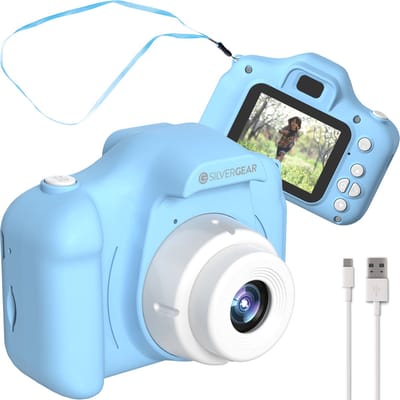 Digitale Kindercamera - Foto’s, Video’s en Spelletjes - Kinder Fototoestel - Interactief Speelgoed Jongens - Fotocamera Kinderen - Kids Camera - Reizen - Cadeau voor Jongens - 3, 5, 6, 7, 8, 9, 10, 11, 12, 13, 14+ Jaar - Blauw - Silvergear
