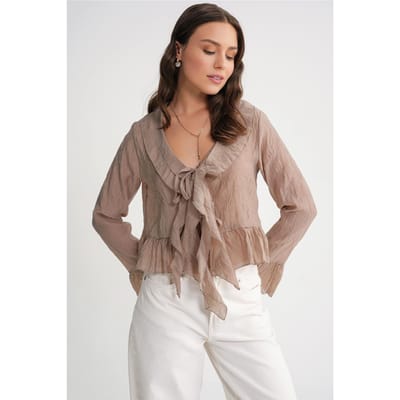 V-hals Ruffle Bloes met Koordjes
