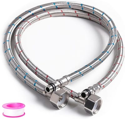 Set van 2 Gewapende Slangen van 80 cm, Flexibele Slang met Dichtingstape voor Mengkraan, Rvs Verstevigde Slang voor Wateraansluiting en Sanitair