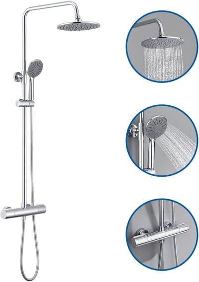 Auralum MAX - Regendouche met Thermostaatkraan - Regendouche en Handdouche - 9 inch Douchekop - Rond Design - Chroom