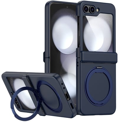 Lunso Geschikt voor Samsung Galaxy Z Flip 7 backcover hoesje met magnetisch-ring - Donkerblauw