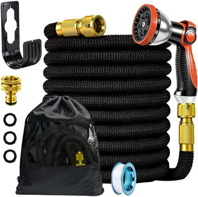 Waterslang flexibel met 3/4 inch en 1/2 inch aansluitingen, tuinslang met 10 functies, flexibele waterslang met robuuste metalen sproeikop