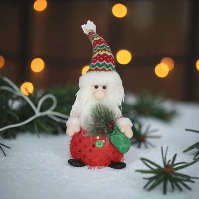Pluche kerstman met kerstmuts en 1 LED - 41 cm - Kerstdecoratie