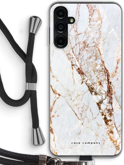 Case Company® - Hoesje met koord geschikt voor Samsung Galaxy A14 hoesje met Koord - Goud marmer - Telefoonhoesje met Zwart Koord - Bescherming aan alle Kanten en Over de Schermrand