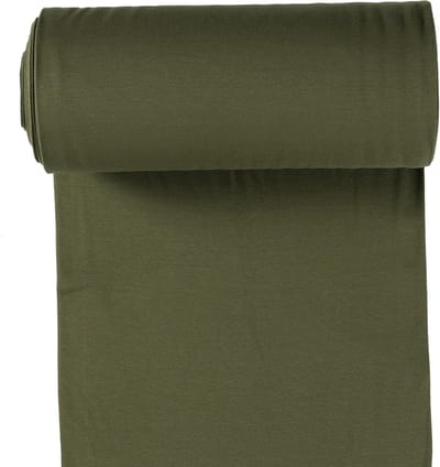 Boordstof Uni Rondgebreid 35 cm per Meter – Kaki Groen – Elastische Boordstof voor Mouwen, Hals & Taille