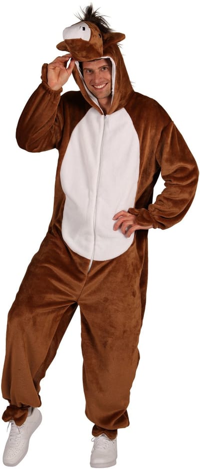 Dieren Kostuum Paard Volwassenen - Pluche - Dieren Onesie - Carnaval - Verkleedkleren Damen En Heren - Bruin/Wit - Maat XS/S