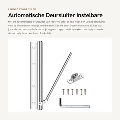 Deursluiter Automatisch - Instelbare Veersluiter - Roestvrij Staal - Voor Binnen/Buitendeuren - Veiligheid voor Kinderen/Huisdieren - Slijtvast en Duurzaam - Deurdranger