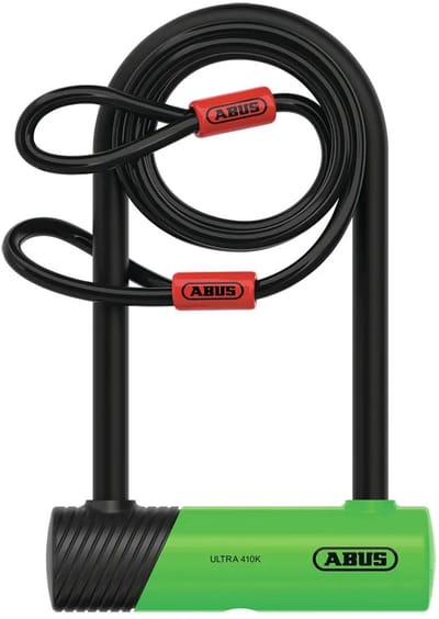 ABUS beugelslot 410K Ultra voor fietsen en e-scooters - handig en robuust fietsslot met praktische houder voor transport - fietsaccessoires - variant 150HB180, groen + Cobra 10/120