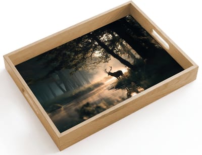 Dienblad hout 40x30 cm - Schootdienblad - Hert - Bosbeek - Mystiek - Borrelplank rechthoek - Plateau dienbladen