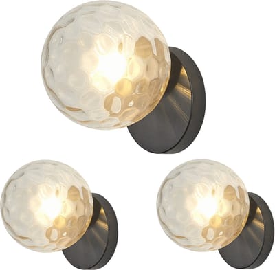 Set van 3 Moderne Wandlamp Binnen Transparant Glas Wandlampen voor Slaapkamer Woonkamer Badkamer Zwart