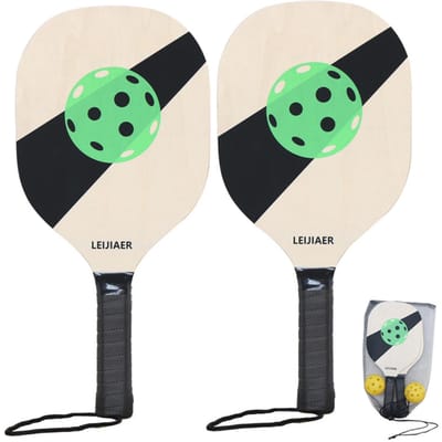 Pickleball Paddles Lot de 2 raquettes en bois avec balles et sac de rangement en maille pour débutants vert